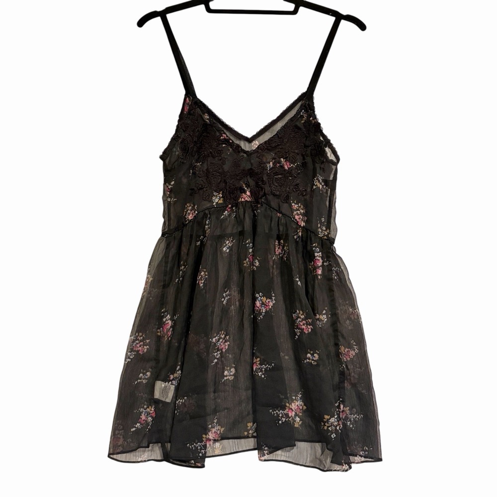 Y2K Babydoll Sheer Cami Mini Dress M Black Indie Alt Grunge Dark Romance UO-era